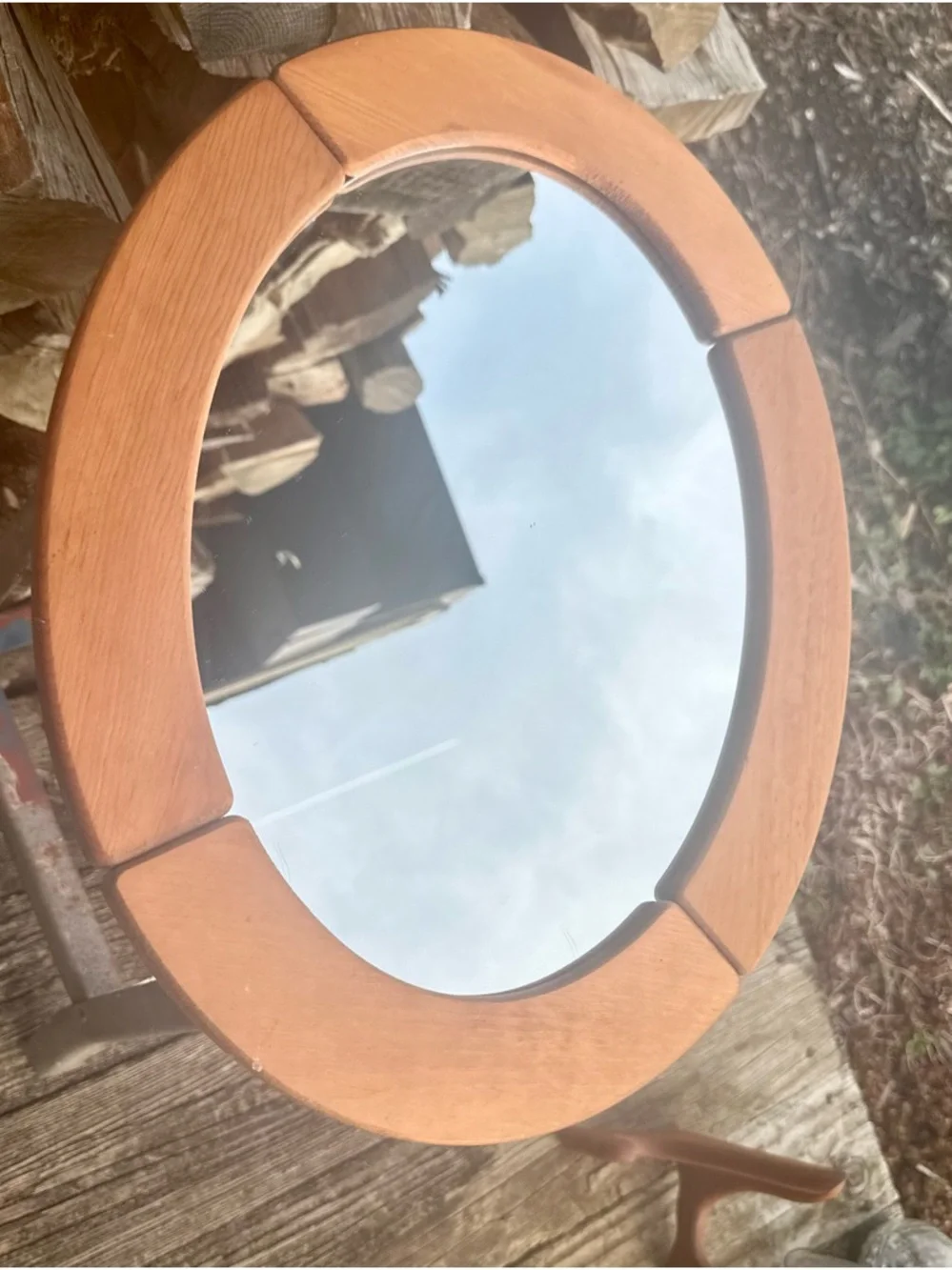 Rare Vintage Swedish Pine Framed Mirror